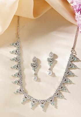 Mint Green Stone Ad Necklace And Earrings Set
