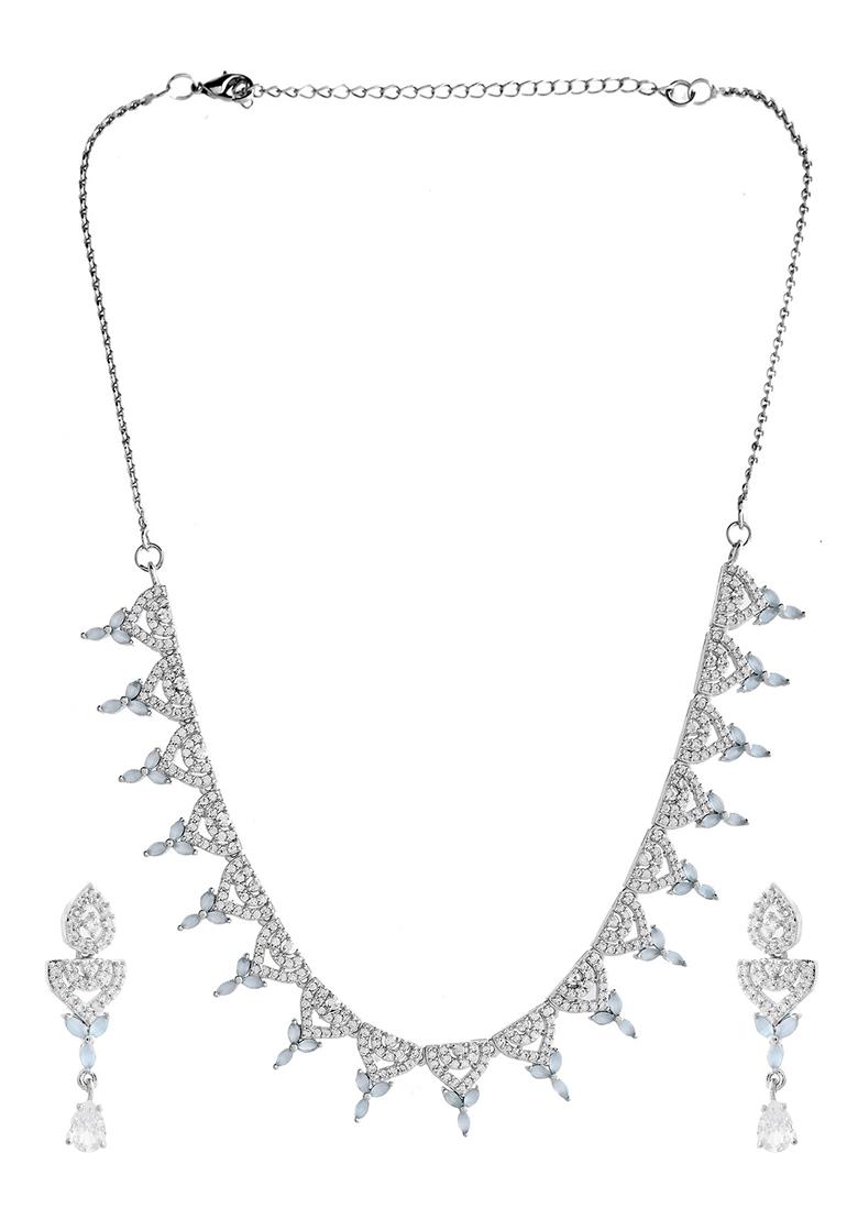 Mint Green Stone Ad Necklace And Earrings Set