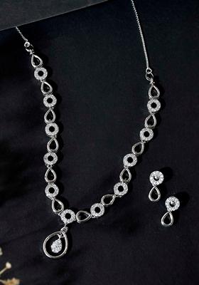 Silver Plated Ad Studded Designer Necklace Set