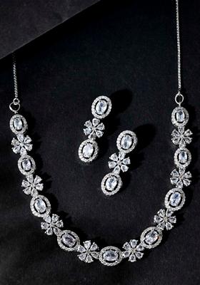 Silver Plated Ad Studded Necklace Set
