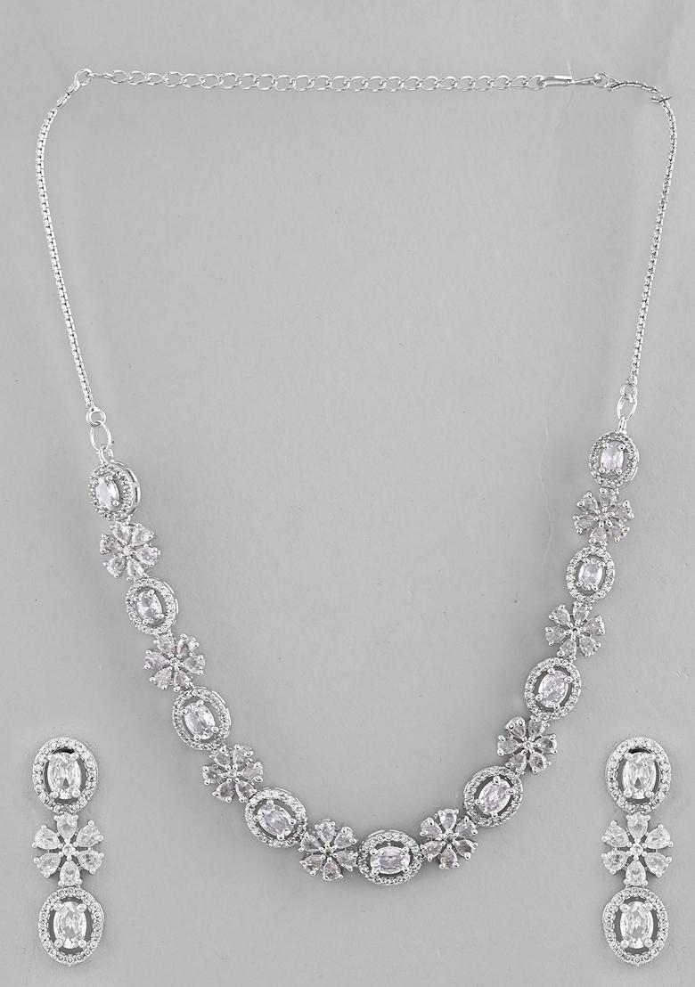 Silver Plated Ad Studded Necklace Set