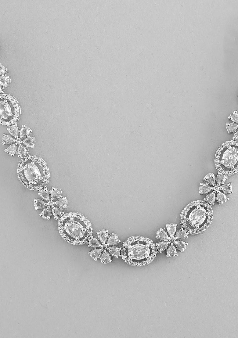 Silver Plated Ad Studded Necklace Set