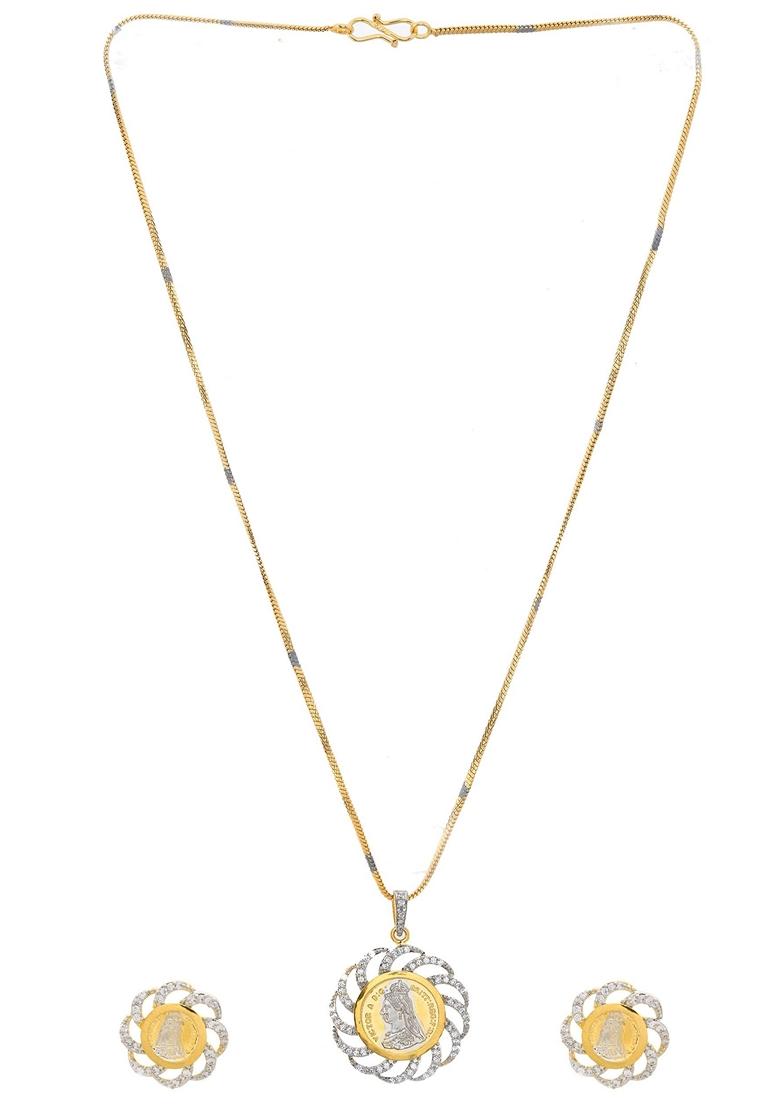 Gold Dual Toned Ad Studded Coin Chain Set
