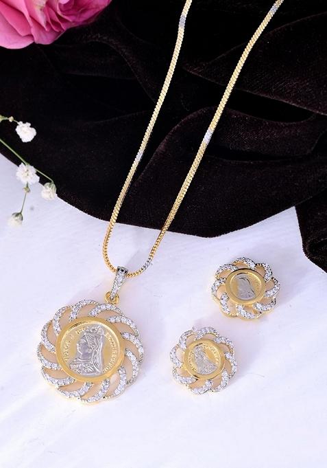 Gold Dual Toned Ad Studded Coin Chain Set