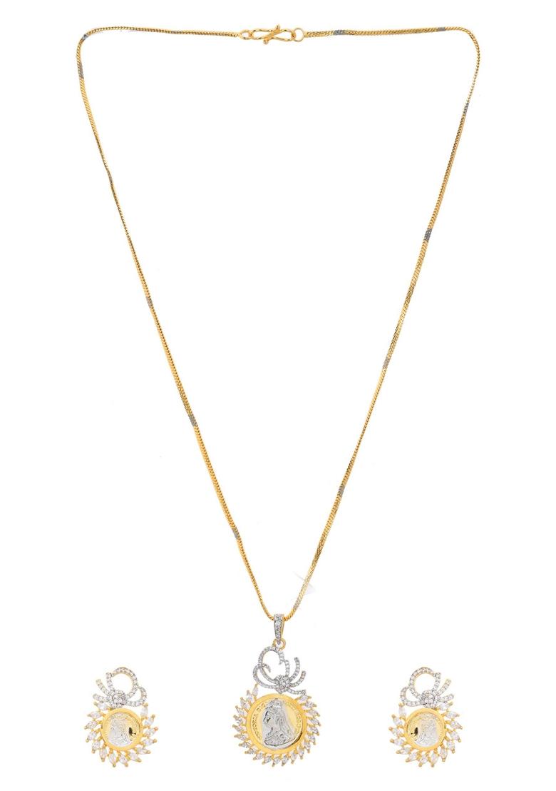 Gold Dual Toned Ad Studded Crown Chain Set