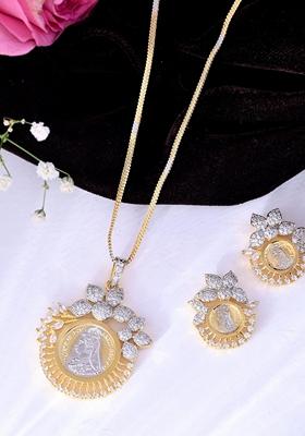 Gold Dual Toned Ad Studded Designer Coin Chain Set