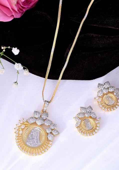 Gold Dual Toned Ad Studded Designer Coin Chain Set