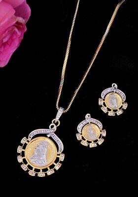 Gold Dual Toned Ad Studded Designer Chain Set