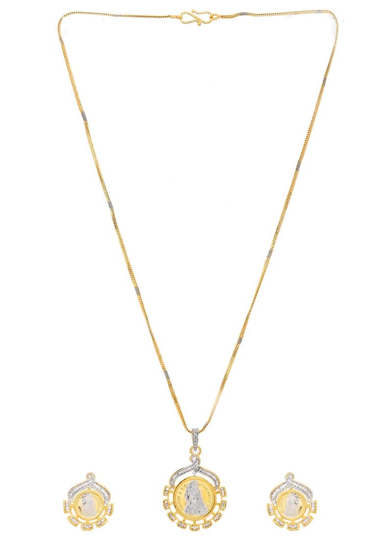 Gold Dual Toned Ad Studded Designer Chain Set