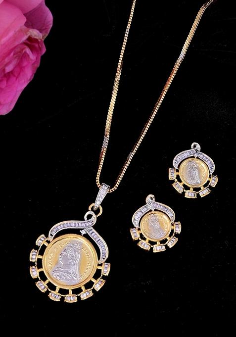 Gold Dual Toned Ad Studded Designer Chain Set