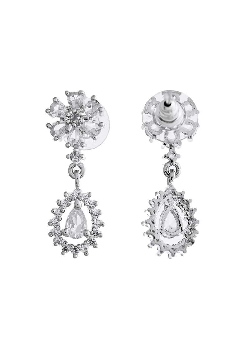 Silver Plated Ad Stone Studded Necklace With Earrings Set - Indya