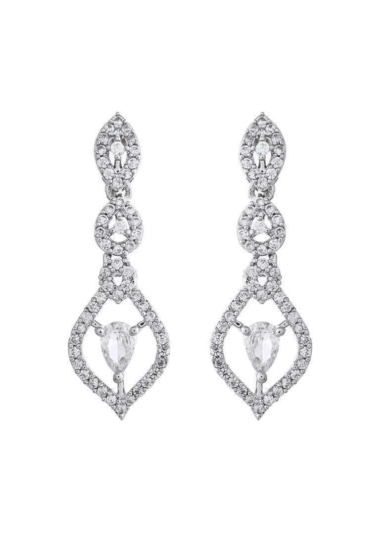 Silver Plated Tear Drop Shaped Ad Necklace With Earrings Set - Indya