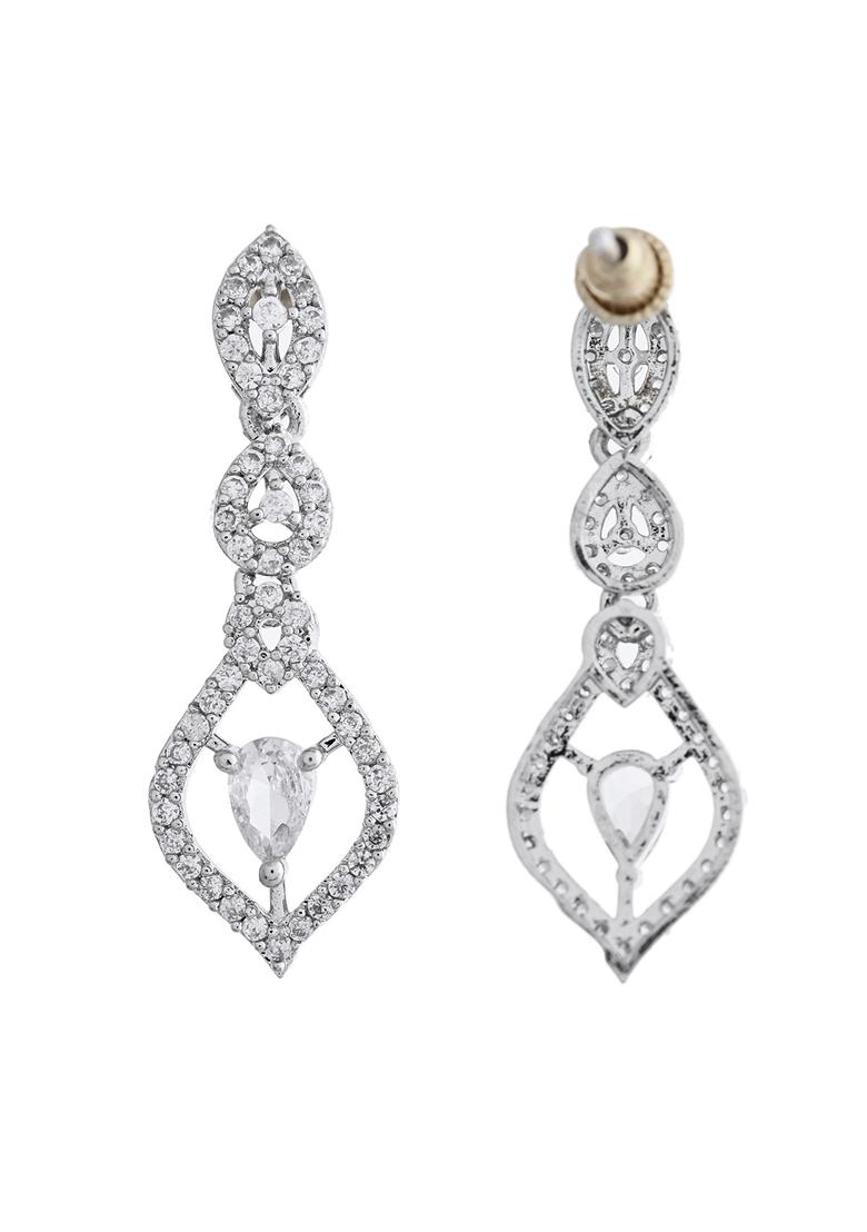 Silver Plated Tear Drop Shaped Ad Necklace With Earrings Set