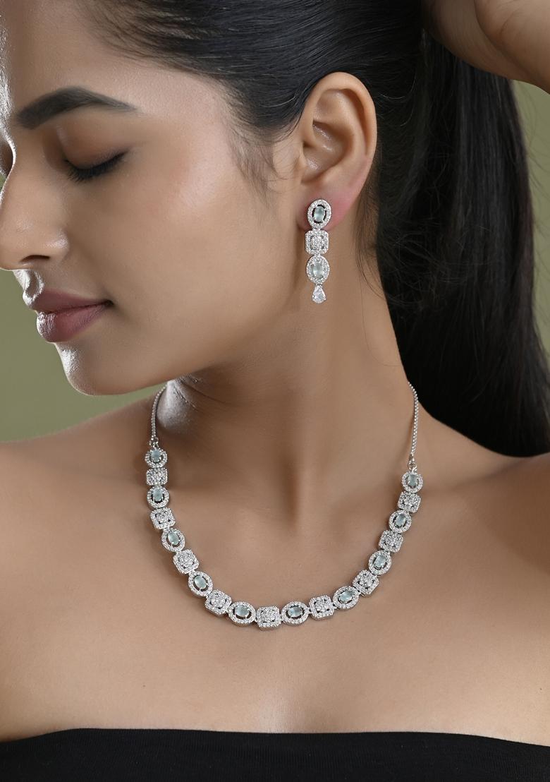 Mint Green Mint Green Stone Ad Necklace Set