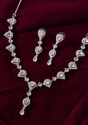 Baby Pink Stone Tear Drop Shaped Ad Necklace Set