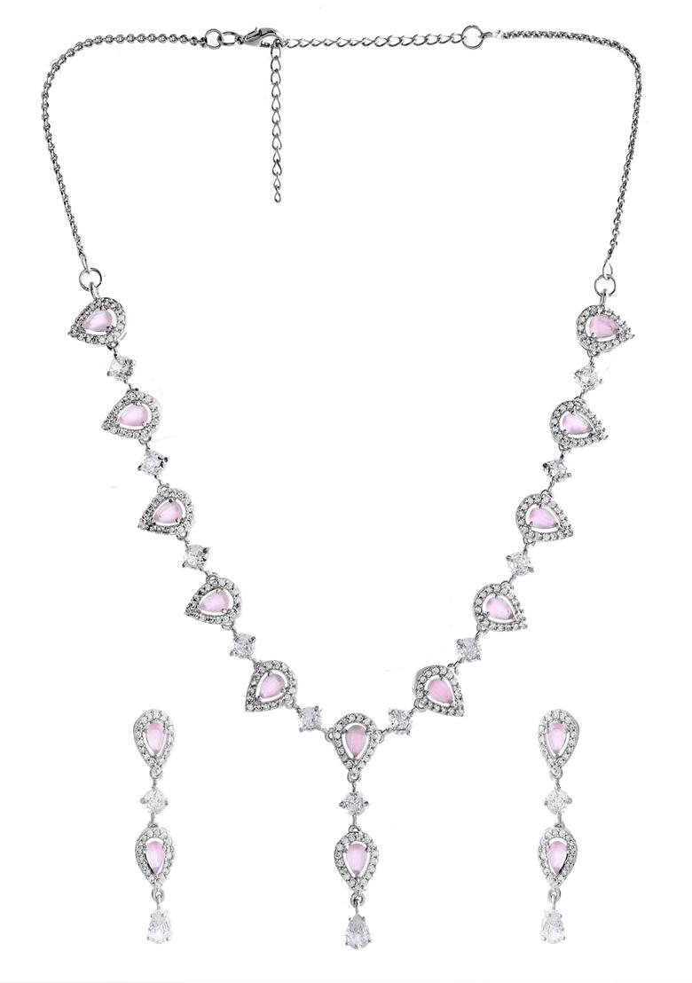 Baby Pink Stone Tear Drop Shaped Ad Necklace Set