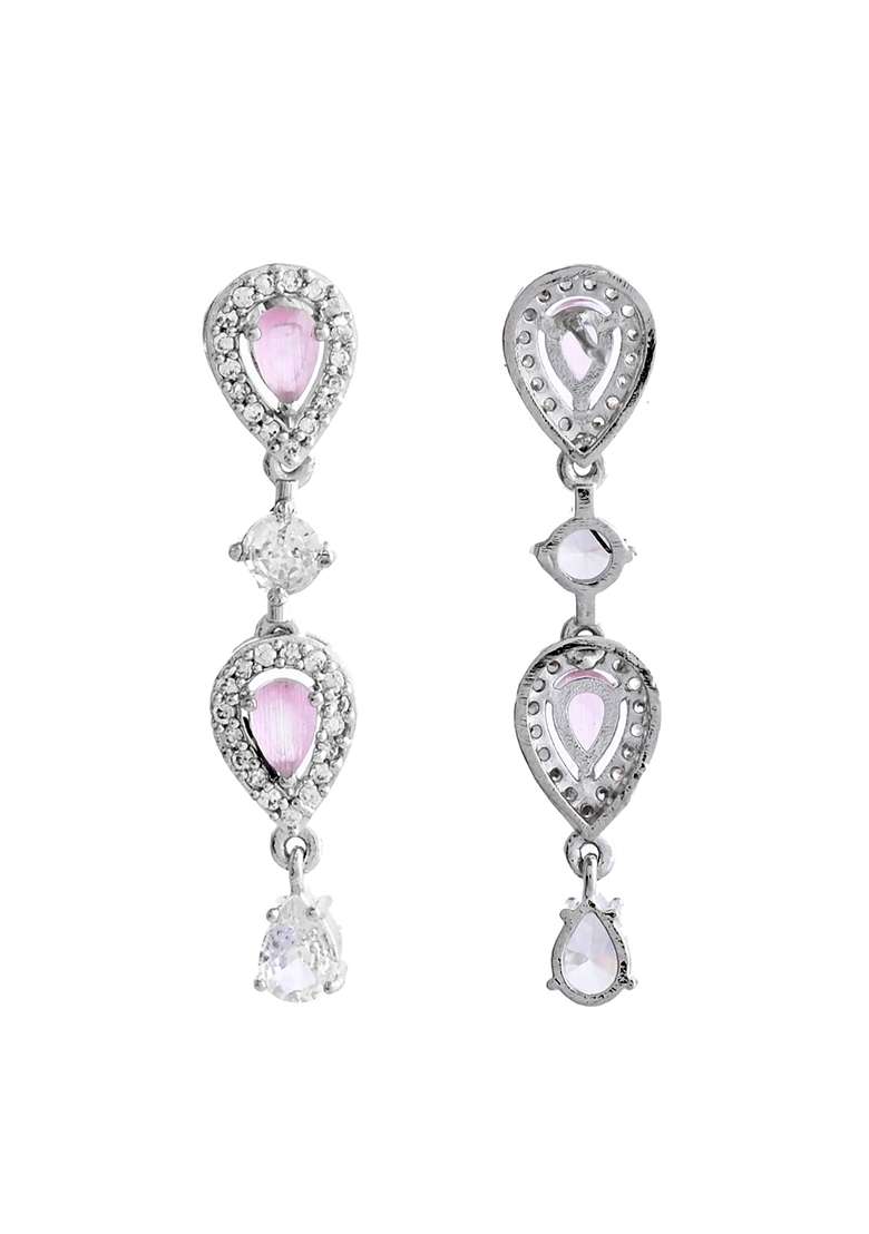 Baby Pink Stone Tear Drop Shaped Ad Necklace Set - Indya