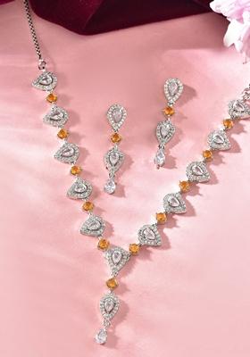 Yellow Yellow Stone Tear Drop Shaped Ad Necklace Set