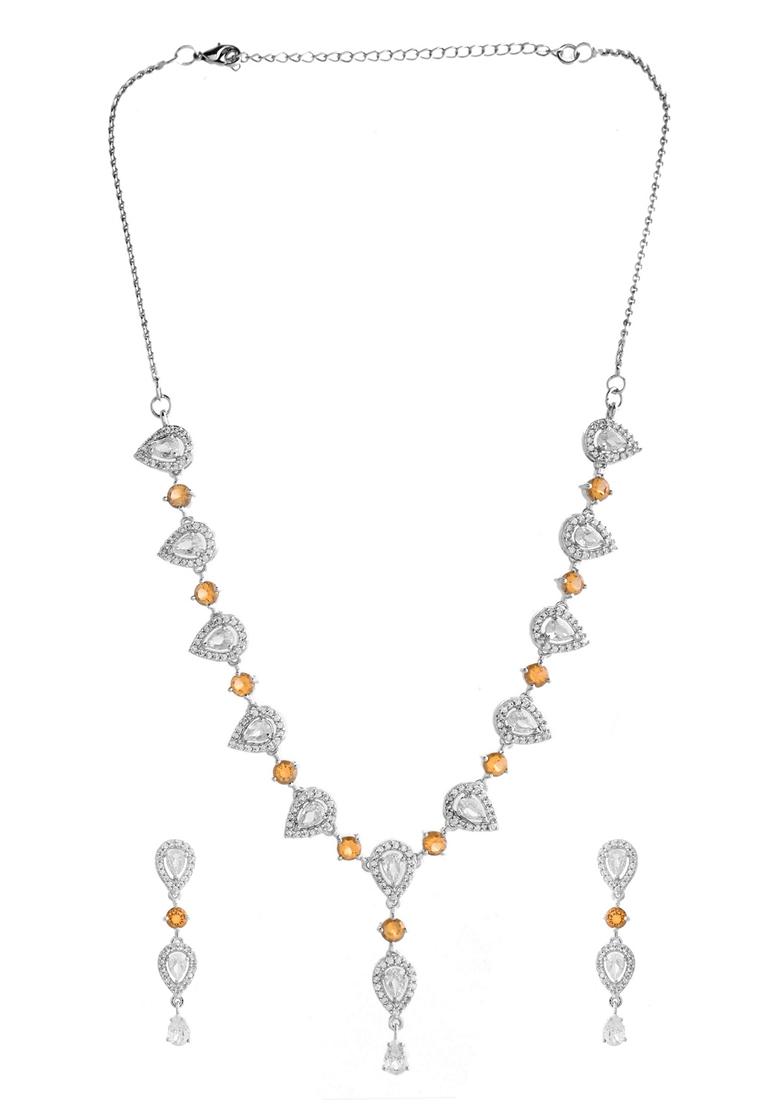 Yellow Yellow Stone Tear Drop Shaped Ad Necklace Set