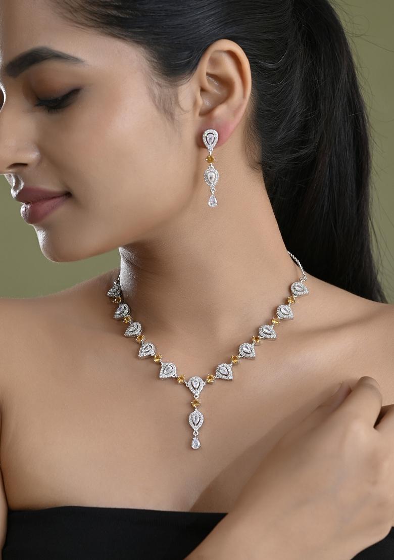 Yellow Yellow Stone Tear Drop Shaped Ad Necklace Set