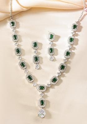 Green Green Stone Geometrical Shaped Ad Necklace Set
