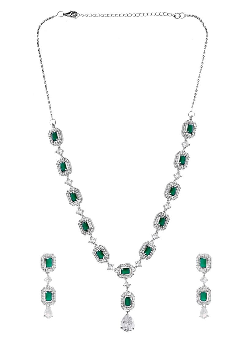 Green Green Stone Geometrical Shaped Ad Necklace Set