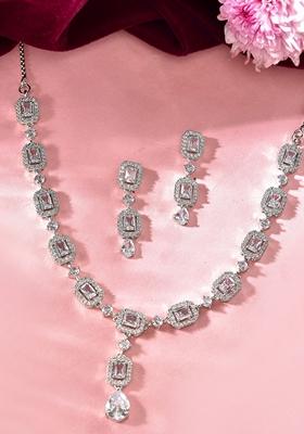 Silver Plated Geometrical Shaped Ad Necklace Set