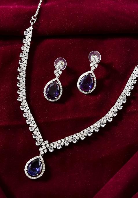 Purple Purple Stone Studded Ad Necklace Set
