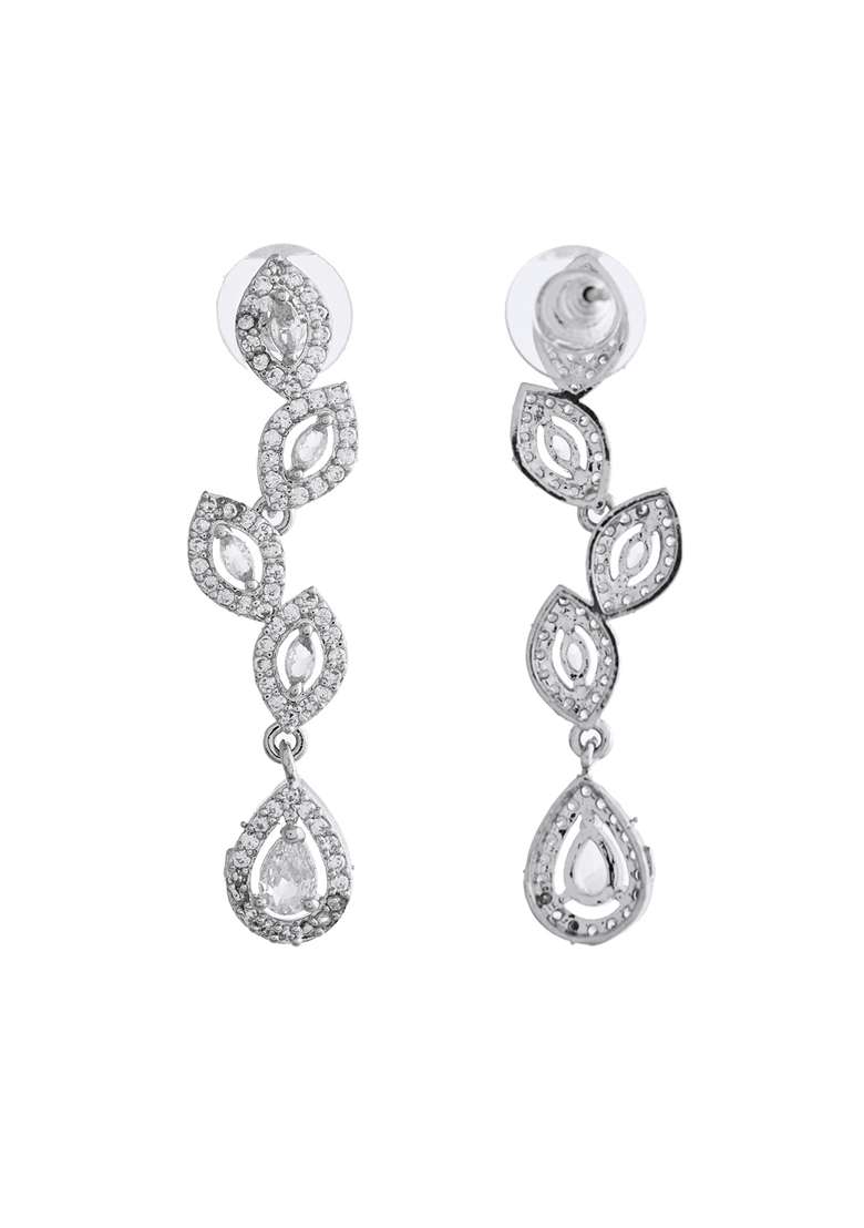 Silver Plated Tear Drop Shaped Ad Necklace With Earrings Set - Indya