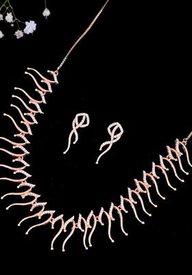 Gold Ad Stone Studded Designer Plated Necklace Set