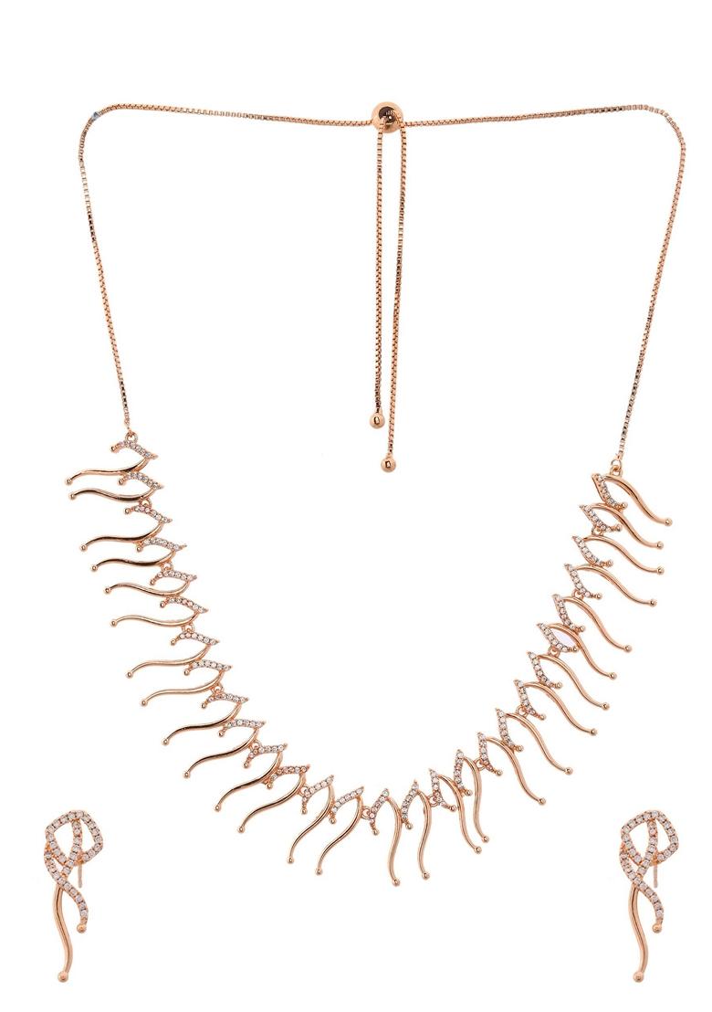 Gold Ad Stone Studded Designer Plated Necklace Set