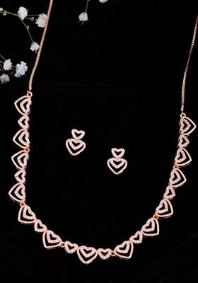 Gold Plated Ad Stone Studded Heart Shaped Necklace Set
