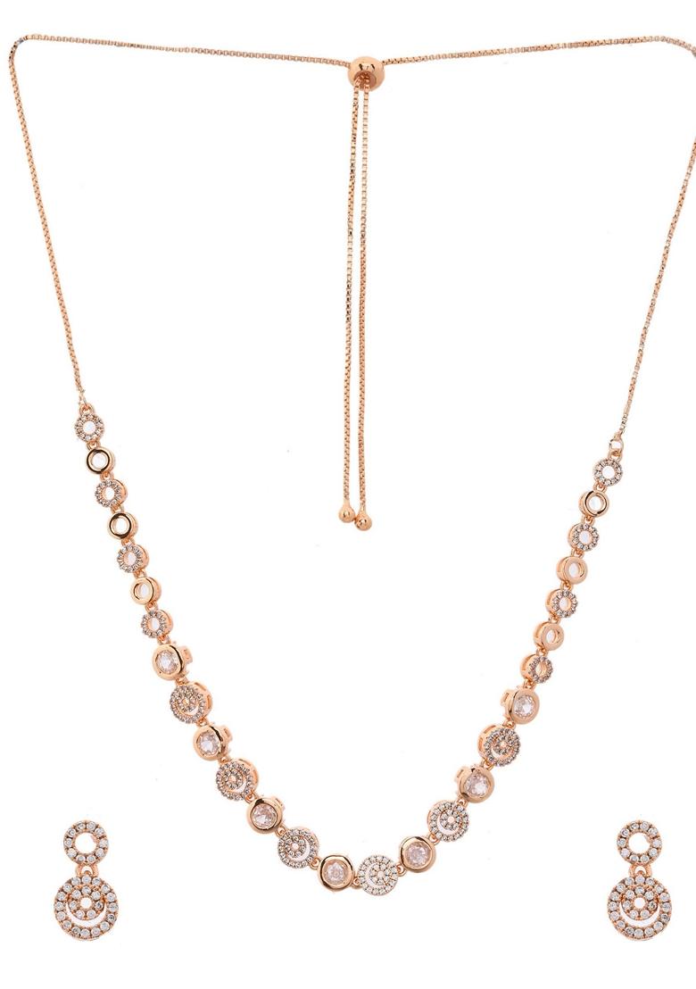 Gold Plated Ad Stone Studded Circular Designer Necklace Set