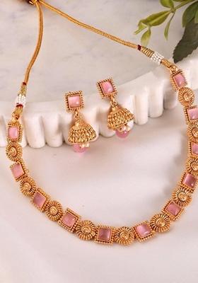 Gold Plated Stone Studded Necklace Set