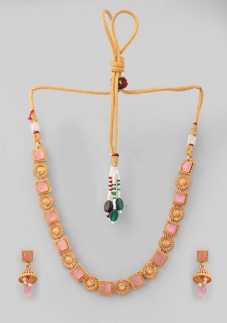 Gold Plated Stone Studded Necklace Set