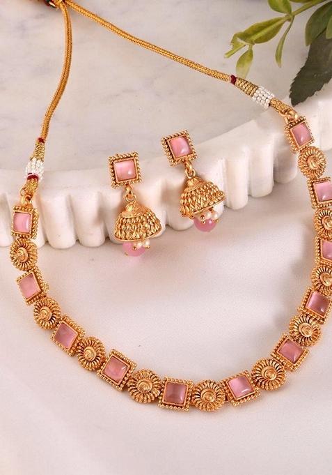 Gold Plated Stone Studded Necklace Set