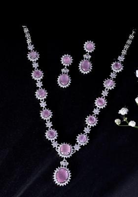 Baby Pink Ad Stone Studded Necklace Set