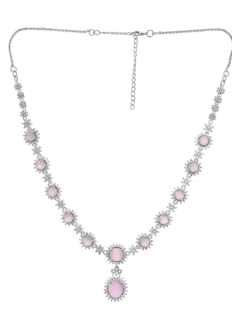 Baby Pink Ad Stone Studded Necklace Set