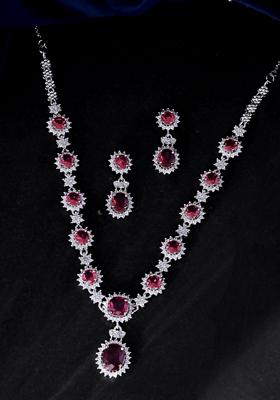 Red Ad Stone Studded Designer Necklace Set