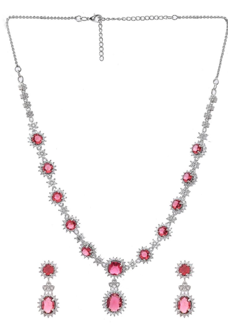 Red Ad Stone Studded Designer Necklace Set