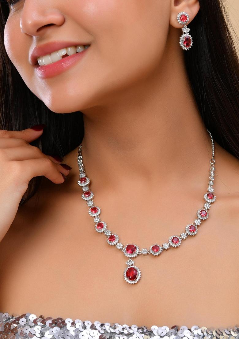 Red Ad Stone Studded Designer Necklace Set