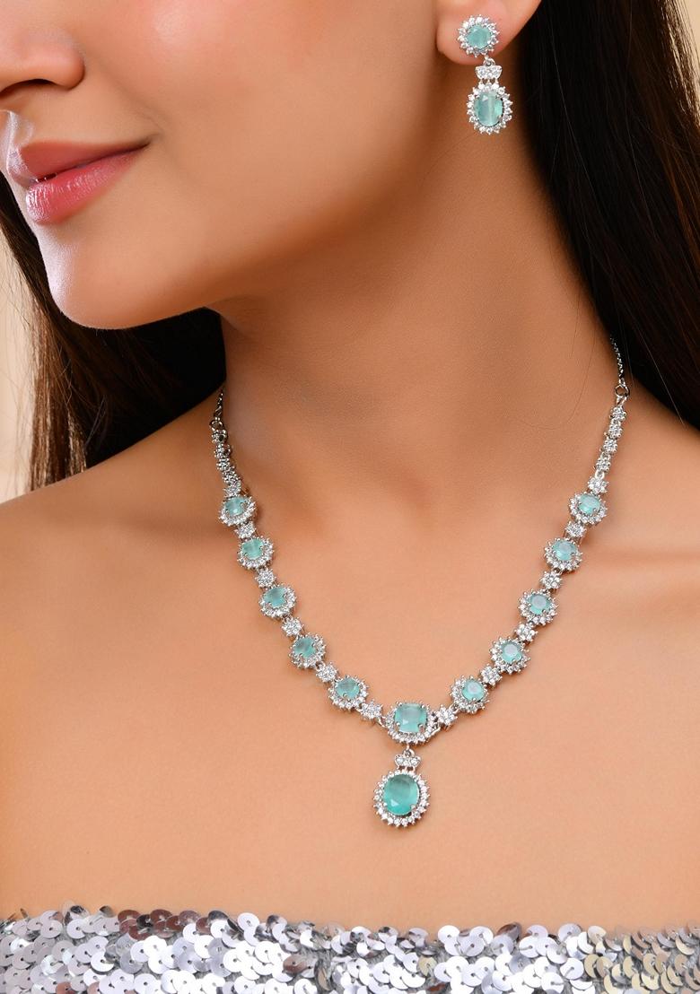 Sea Green Sea Green Ad Studded Designer Necklace Set