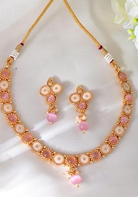 Gold Tone Stone Studded Necklace Set