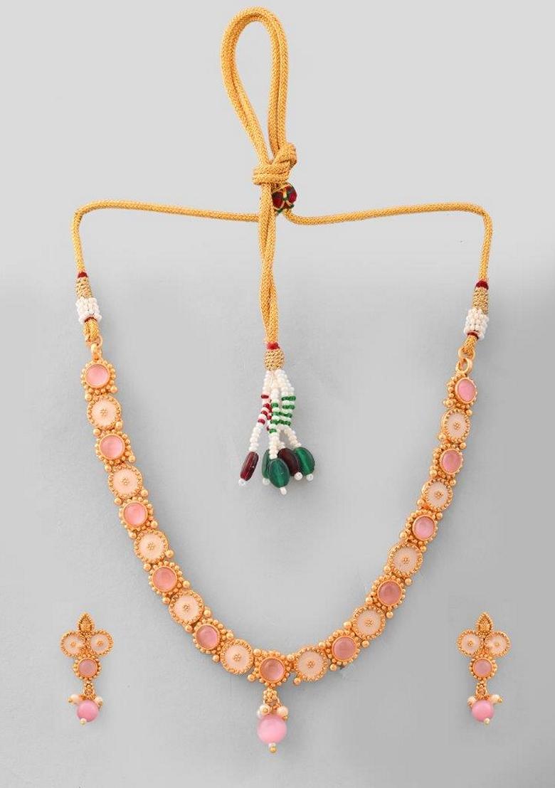 Gold Tone Stone Studded Necklace Set