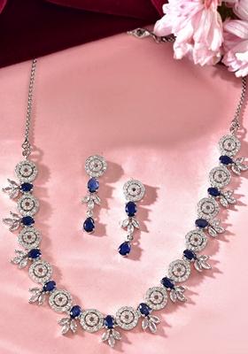 Dark Blue Dark Blue Stone Circular Ad Necklace Set