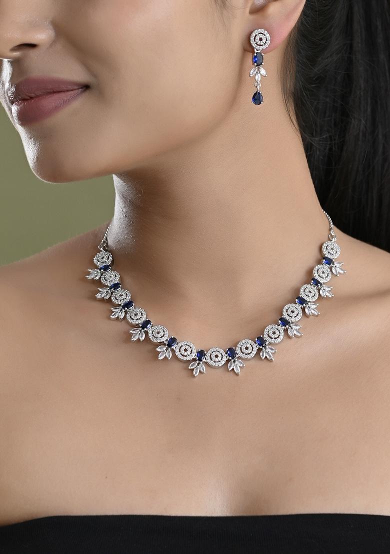Dark Blue Dark Blue Stone Circular Ad Necklace Set