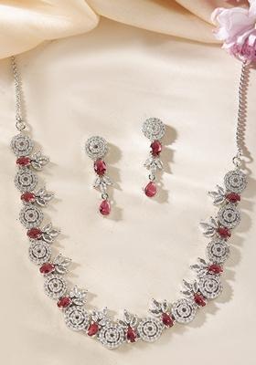 Pink Stone Circular Ad Necklace Set