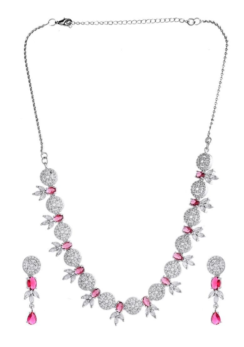 Pink Stone Circular Ad Necklace Set