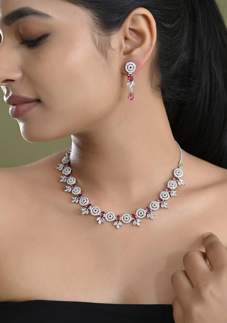 Pink Stone Circular Ad Necklace Set