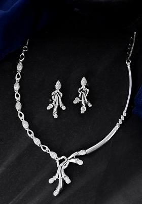 Silver Plated Ad Stone Studded Designer Necklace With Earrings Set